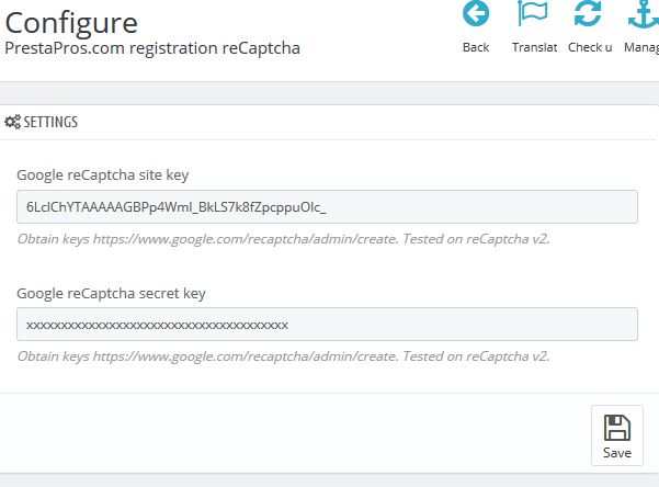 Rechaptcha modulo Prestashop